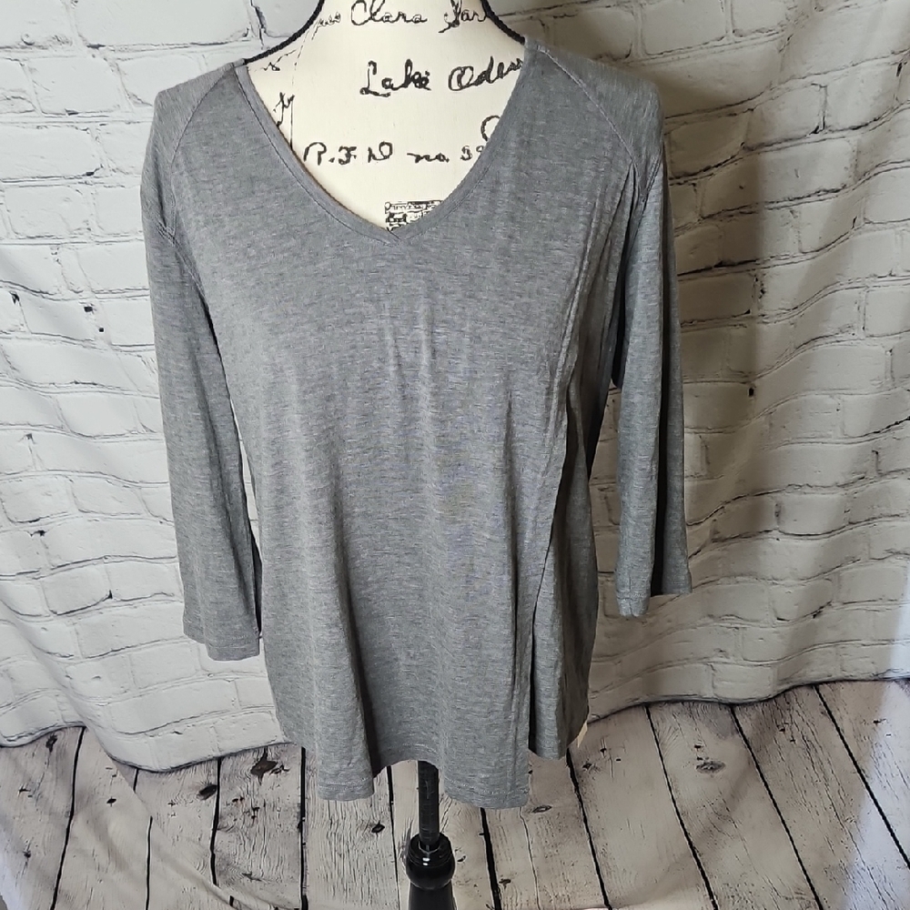 Poetry Heathered Grey Wool Blend Flap Front NWT 3/4 sleeve Top Size 8
